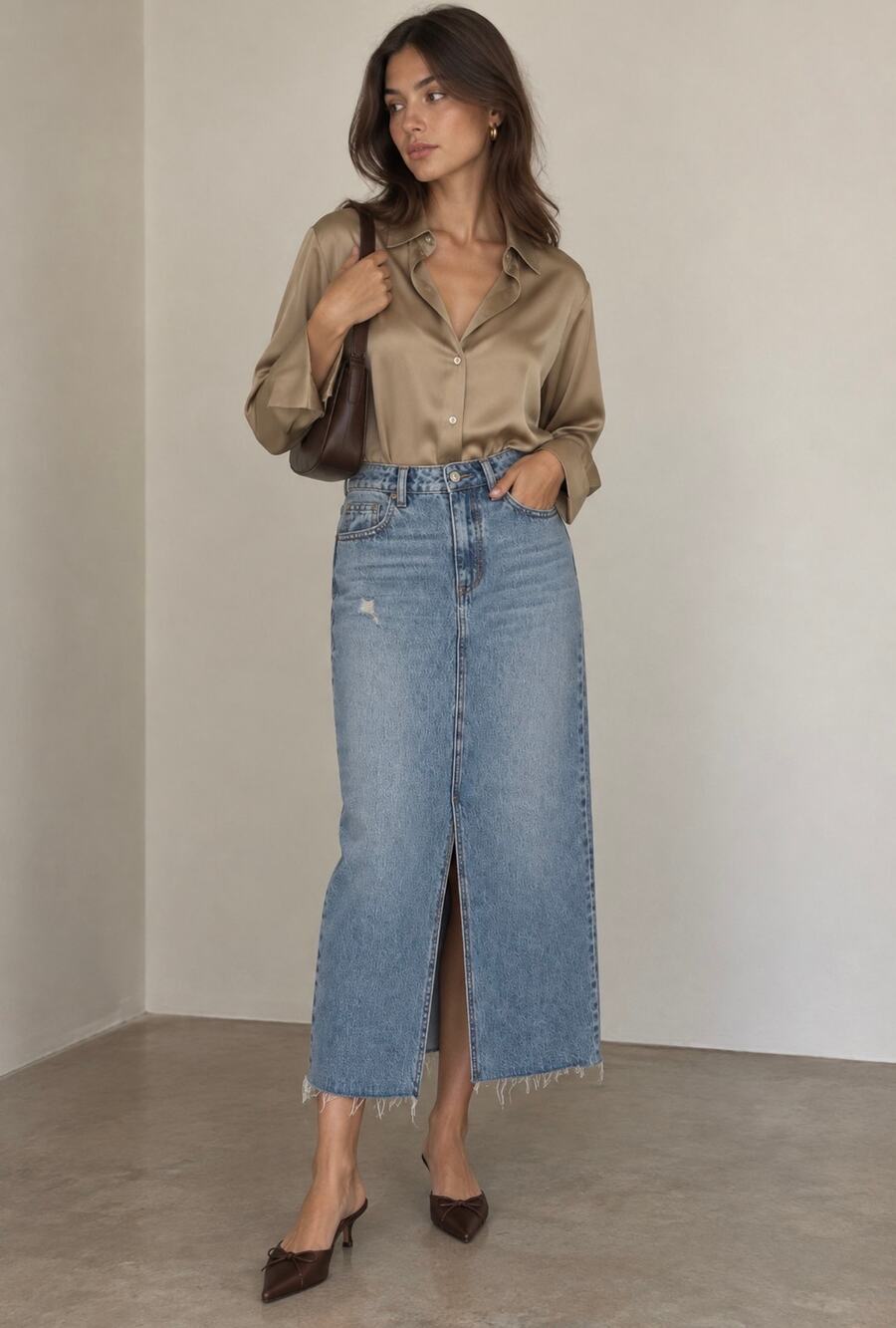 HIDDEN JEANS Peyton High Waist Classic Denim Midi Skirt NWT Size Small